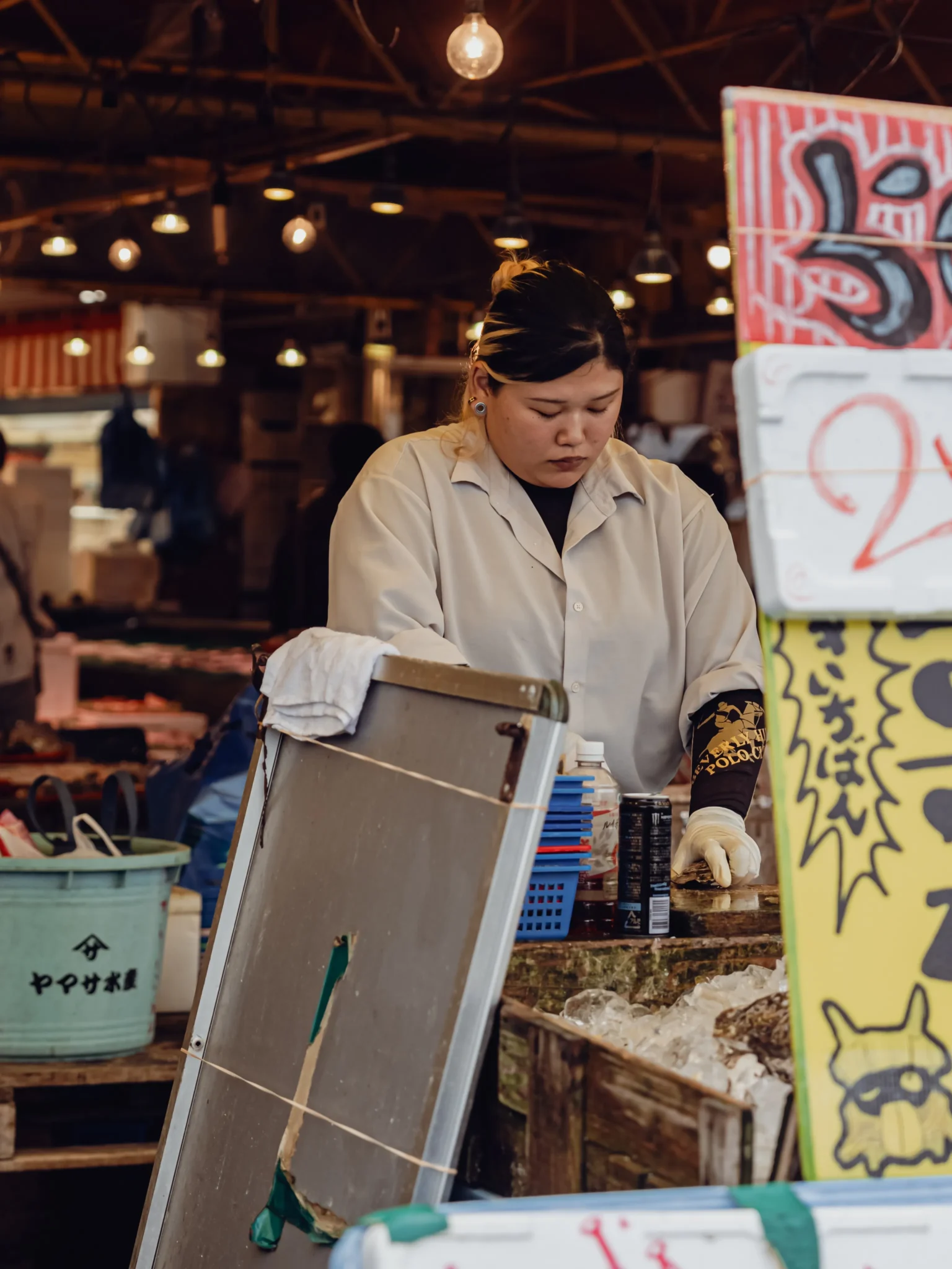  A freshly shucked, plump rock oyster from Yamasa Suisan at Nakaminato Fish Market.