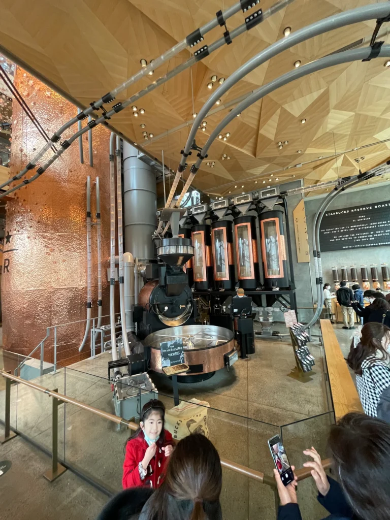 Watching the coffee roasting process at the Starbucks Reserve Roastery Tokyo.