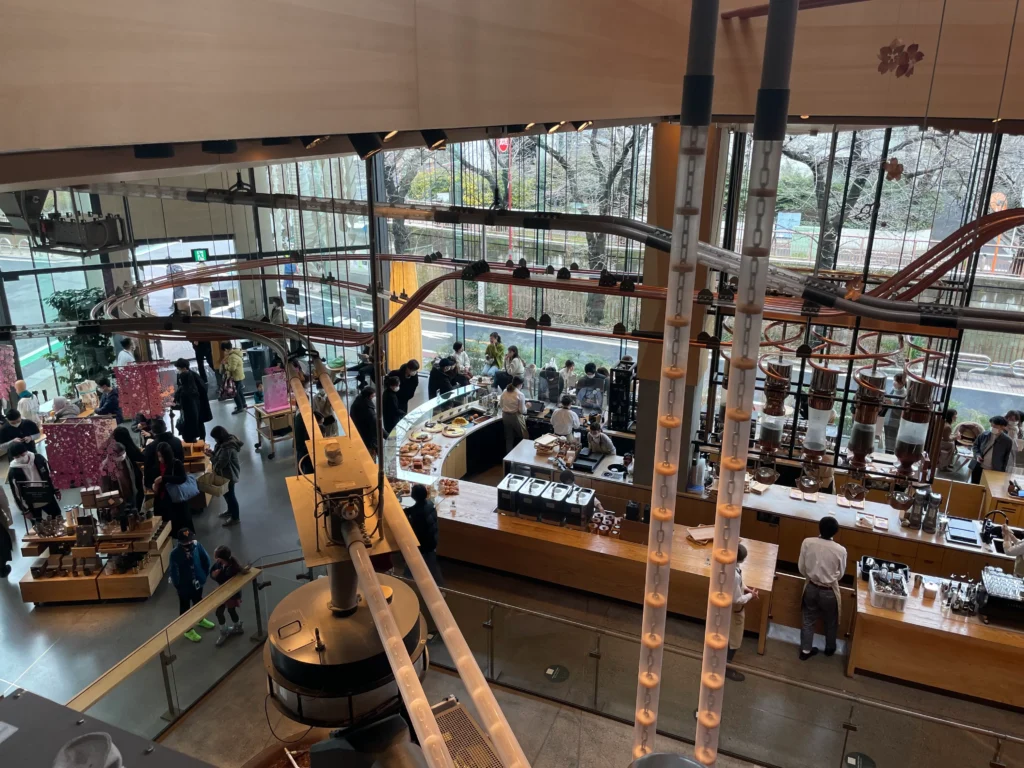 The stunning exterior of the Starbucks Reserve Roastery Tokyo in Nakameguro.