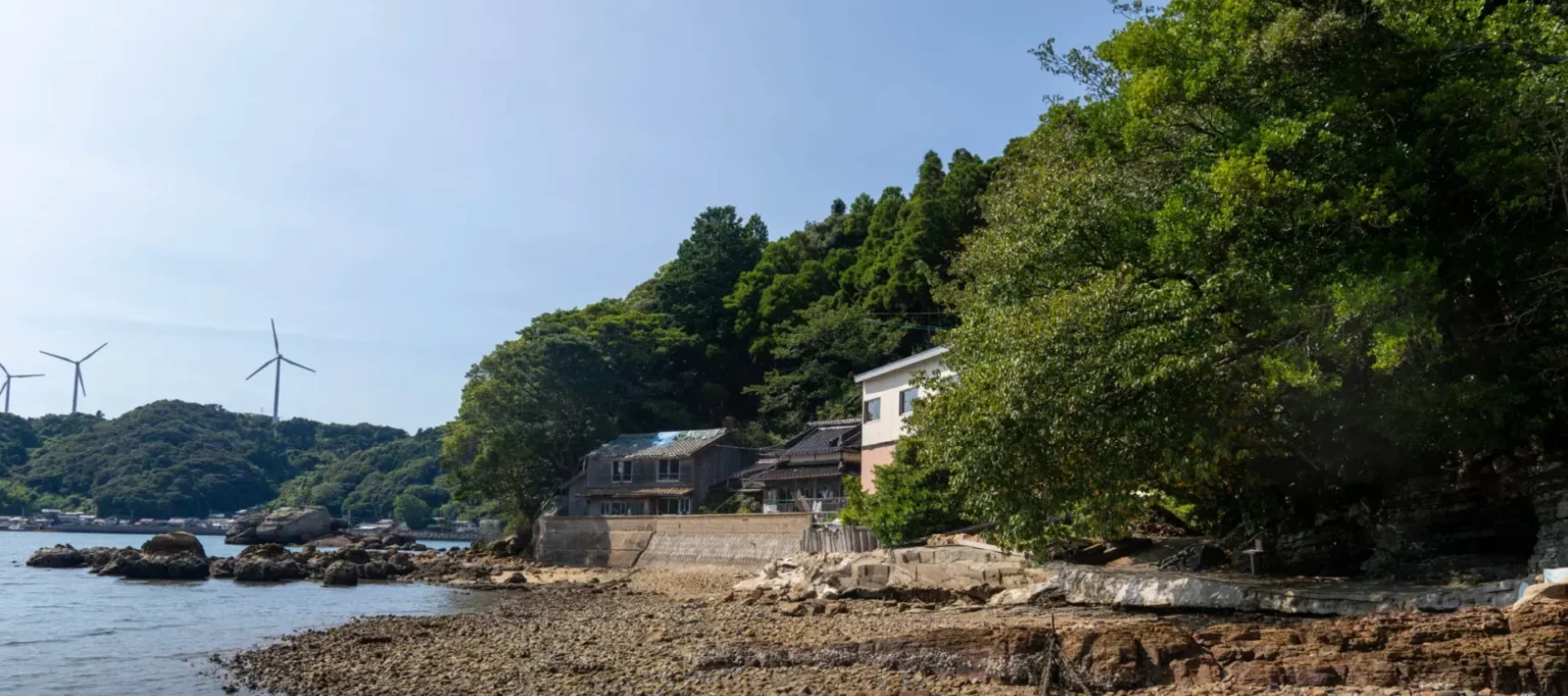 The secluded Gyosanjin restaurant, as seen from the private boat dock in Kariya Bay, Saga.