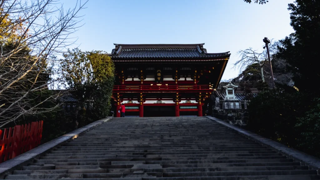Looking up the Great Stone Stairway towards the main gate of the Main Hall.