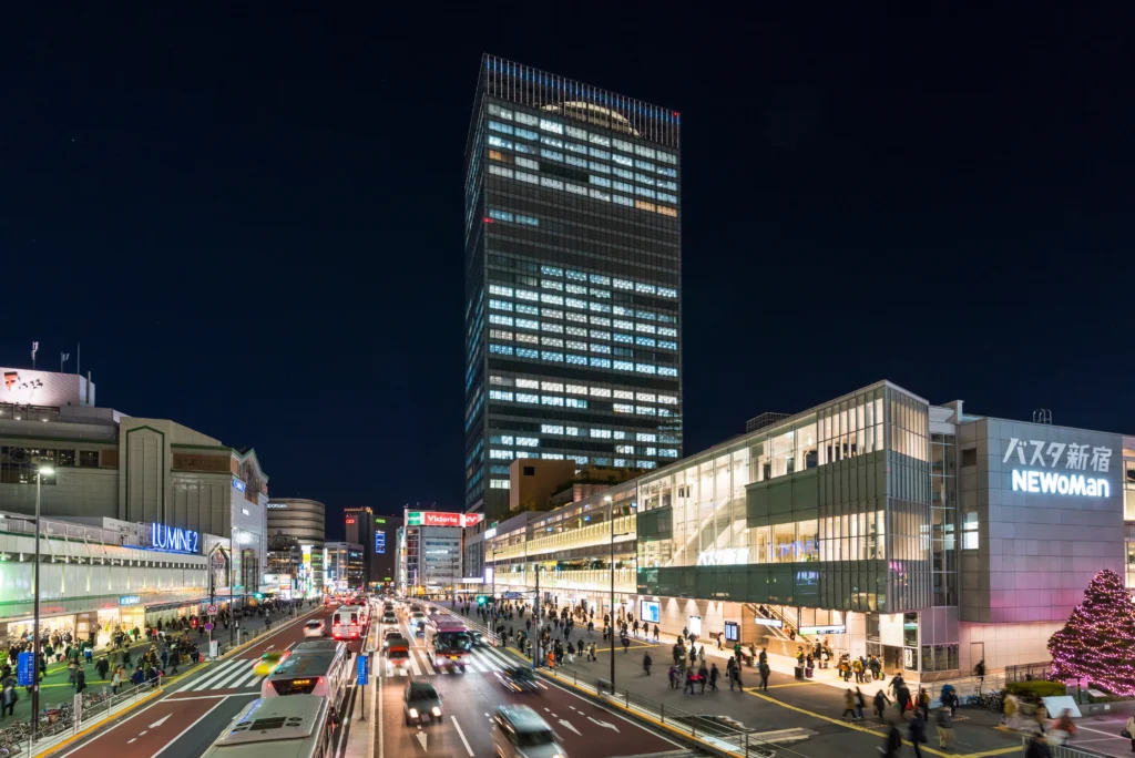 The Busta Shinjuku highway bus terminal at night