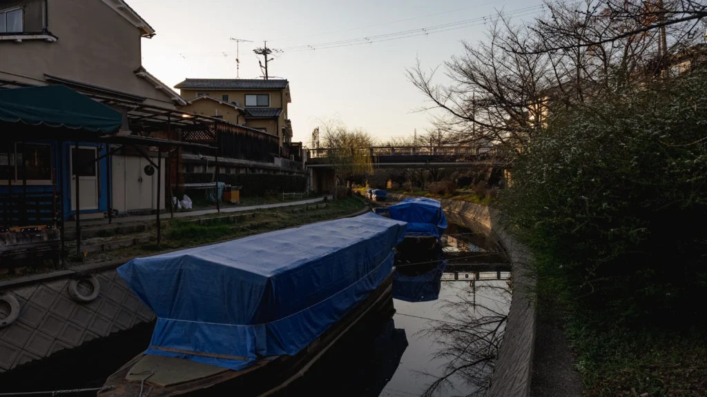 The Horikawa canal that the Jikkoku-bune navigates through Fushimi