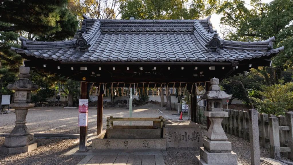 The Gokosui spring, where visitors can drink the nationally acclaimed mineral water that gave the shrine its name.