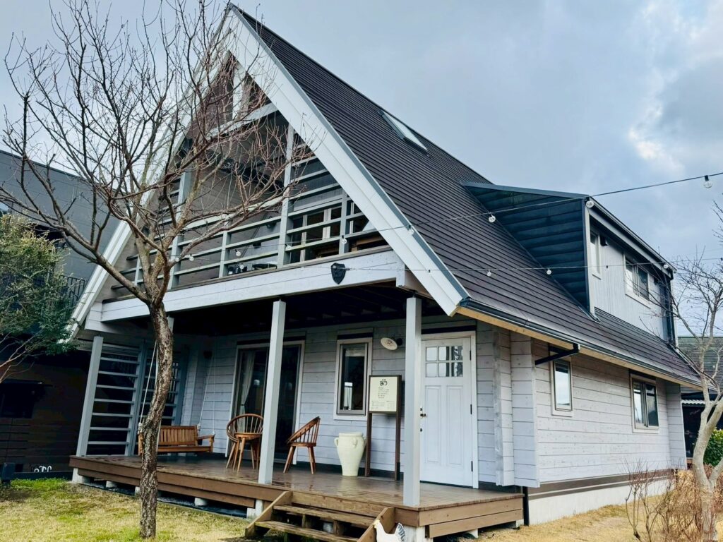A warm living room inside a BESS log house with a crackling fire in the wood-burning stove, creating a cozy atmosphere.