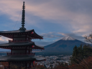 Chureito Pagoda with Mount Fuji in the background at Arakurayama Sengen Park, Fujiyoshida, a key destination for any access guide.