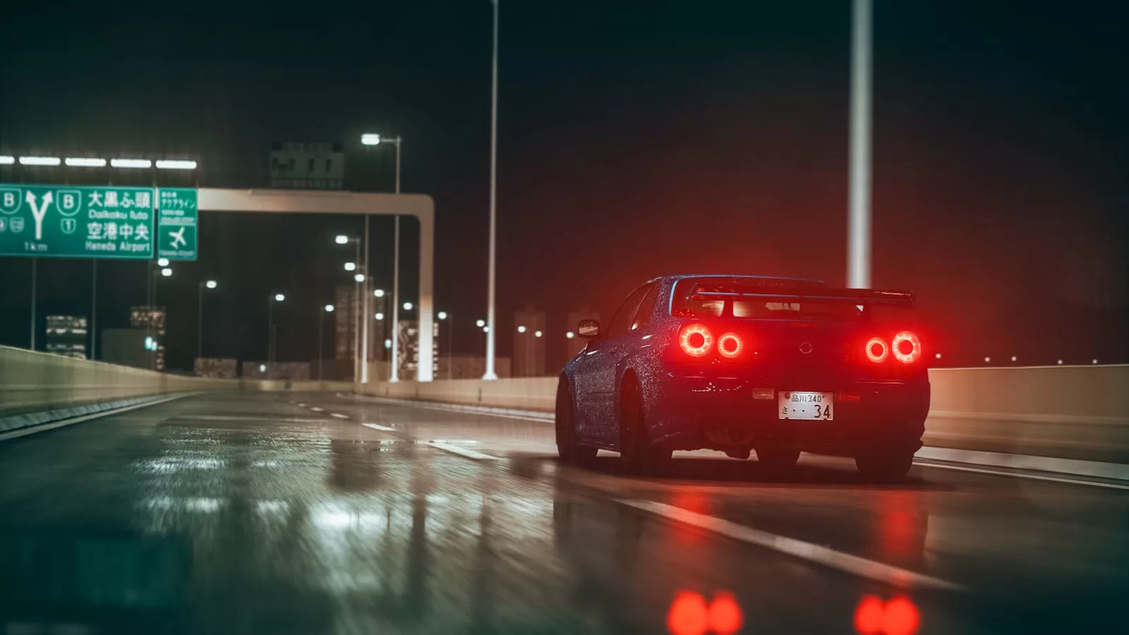 Rental car on a Japan highway at night
