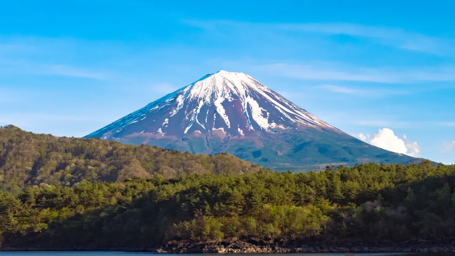 Lake Saiko reflecting Mt Fuji