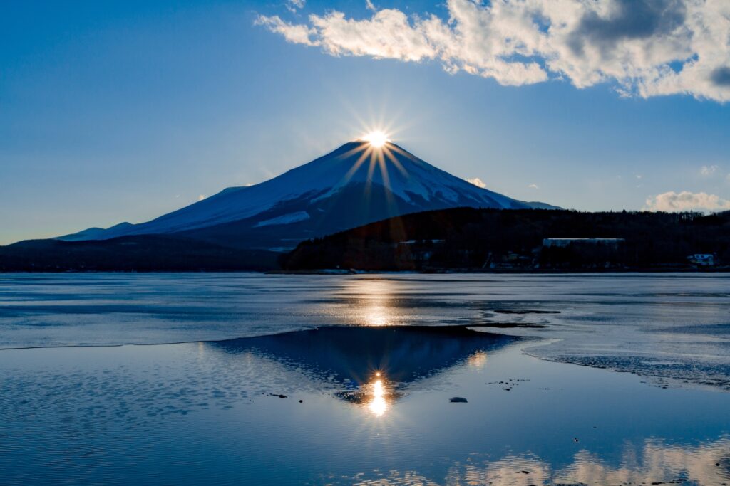 Diamond fuji lake yamanaka reflection