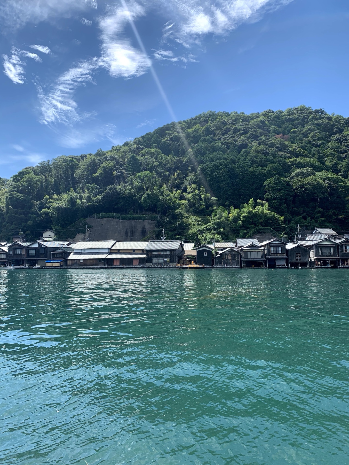 Funaya line photographed from the small boat sea-taxi tour at Ine