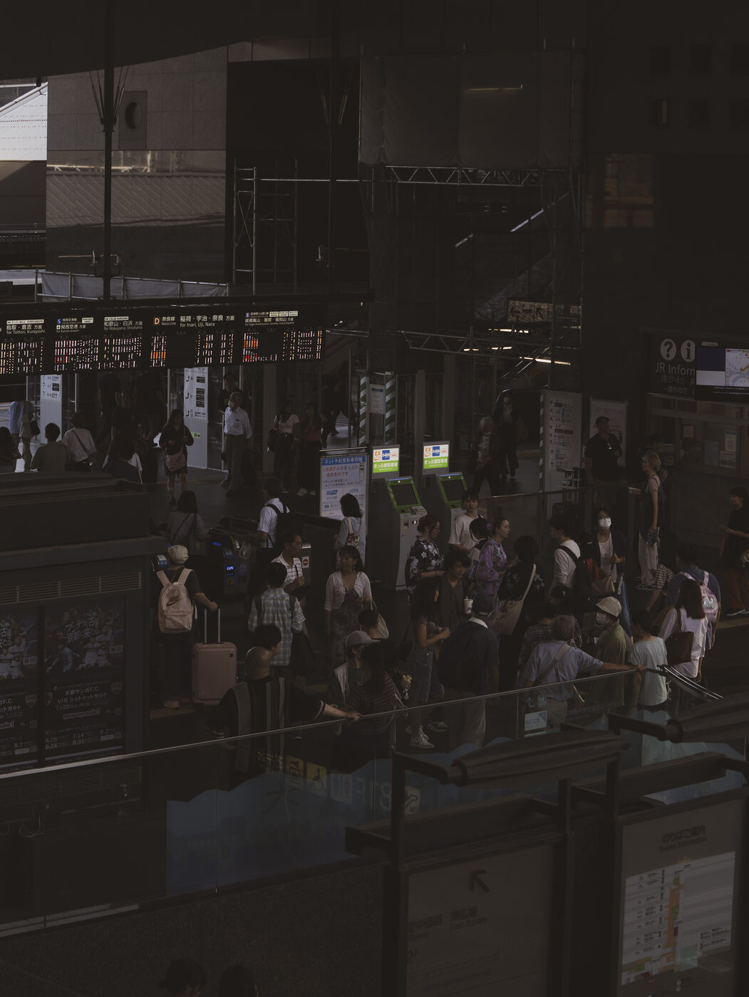 The geometric steel mesh canopy over the Kyoto Station Skyway