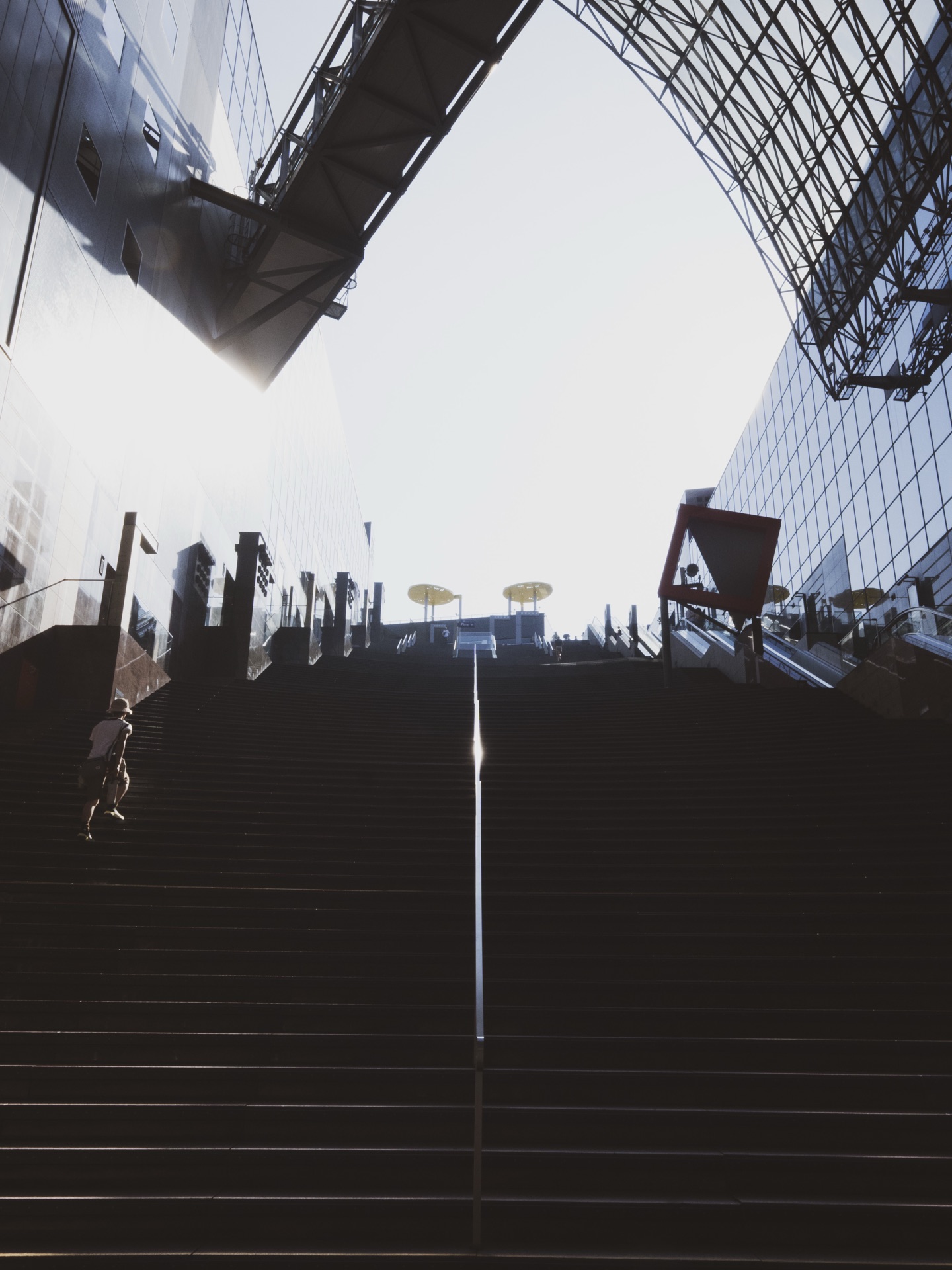 The Grand Stairway at Kyoto Station, looking up toward the rooftop