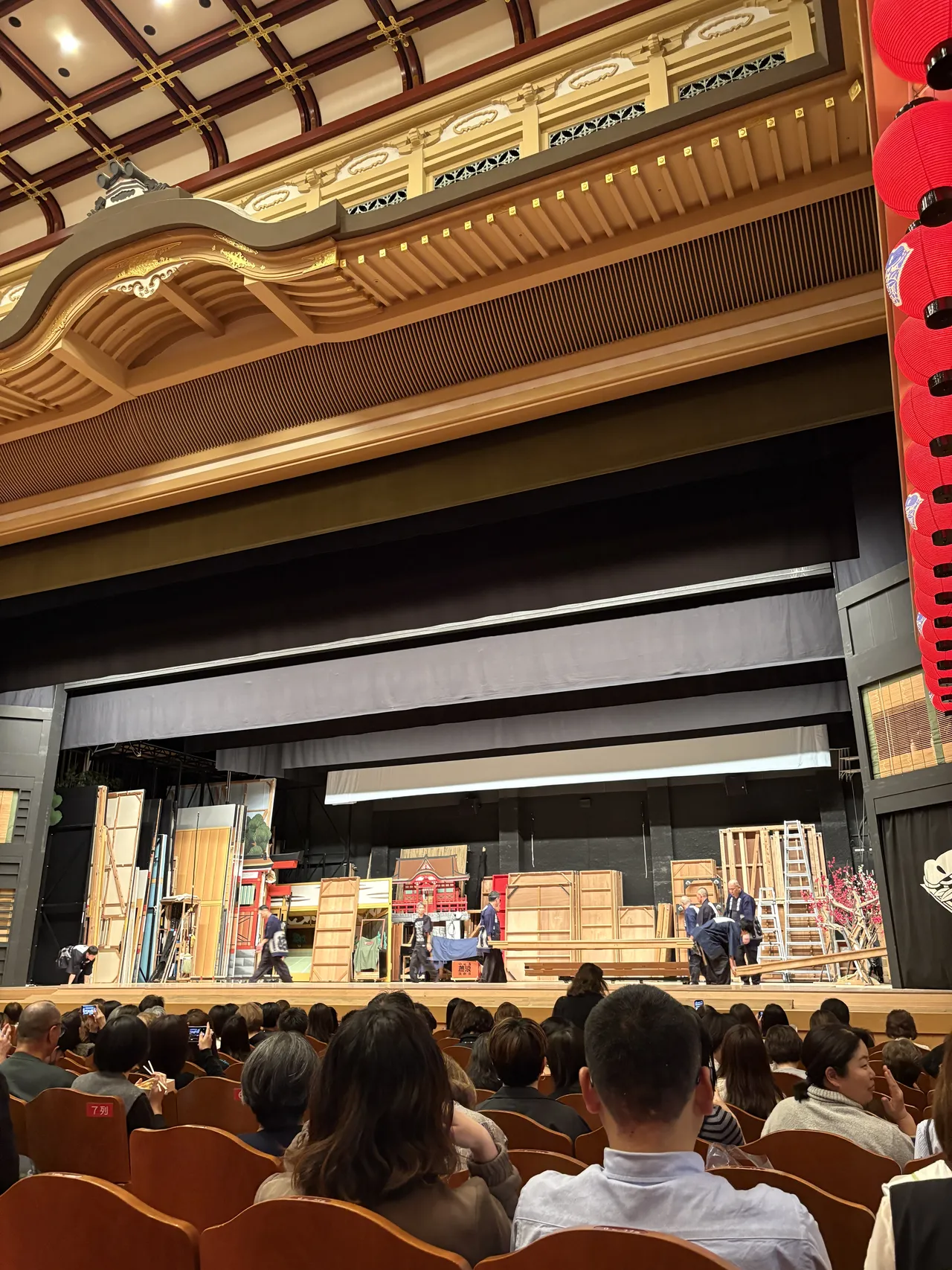 View of Minamiza stage from the audience with traditional set design visible
