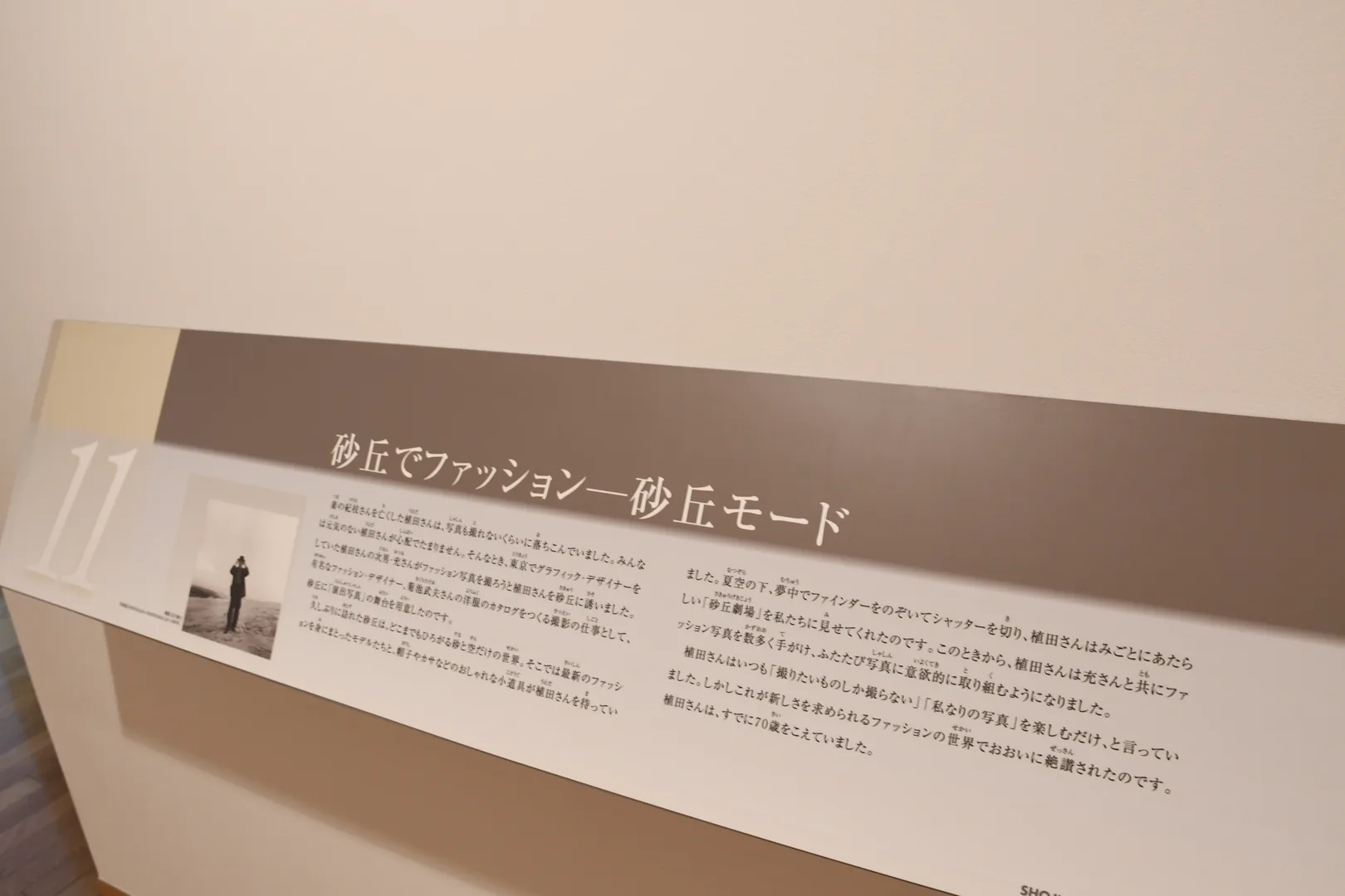 Exhibition panel for section 11 Sand Dune Mode showing Ueda's late-career fashion photography work