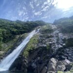 Close-up of the 88-meter Ohko Falls plunging through Yakushima cliffs