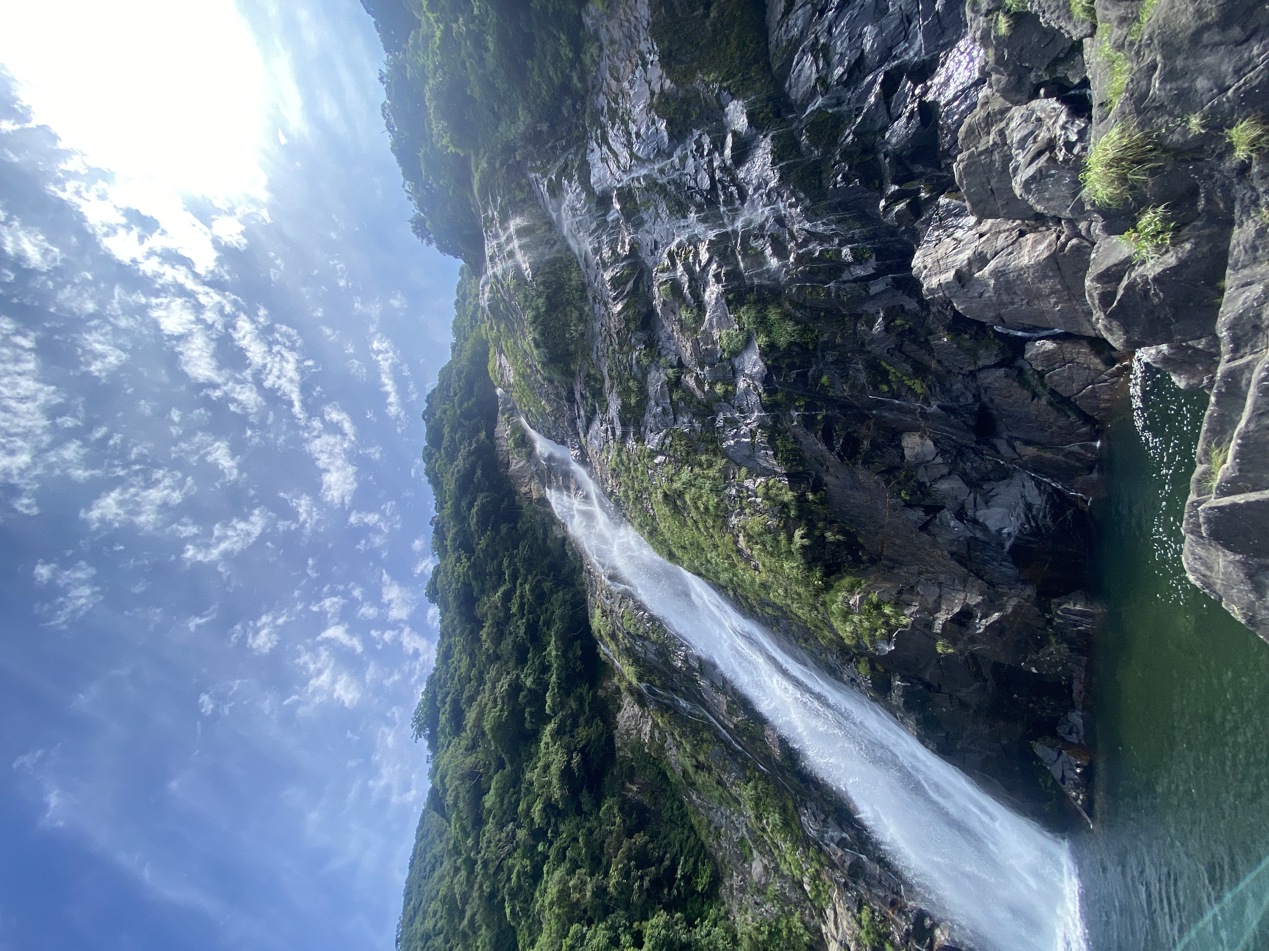 Close-up of the 88-meter Ohko Falls plunging through Yakushima cliffs