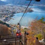 The Mt Fuji Panorama Ropeway station and gondola above Lake Kawaguchi in autumn