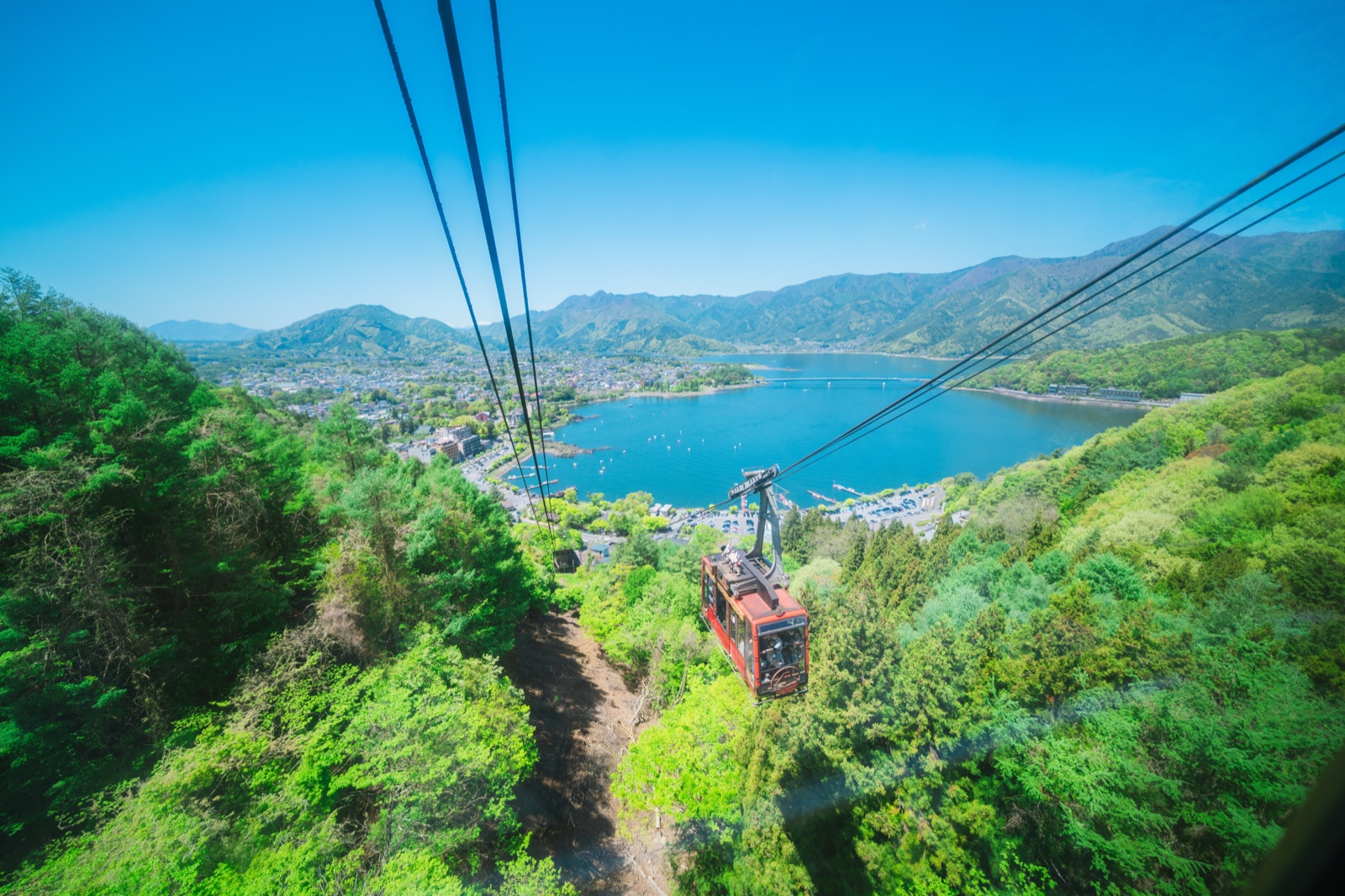 Lake Kawaguchi seen from the Mt Fuji Panorama Ropeway summit viewpoint