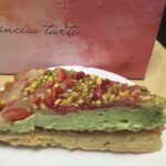 Slice of strawberry and pistachio napoleon pie tart at Princess Tart Kichijoji