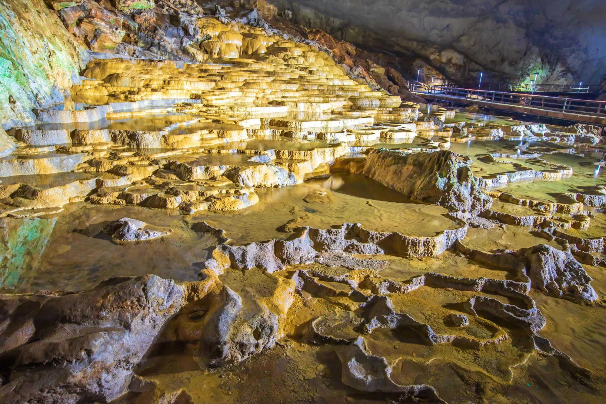 The terraced Hyakumaizara limestone pools inside Akiyoshido Cave, Yamaguchi