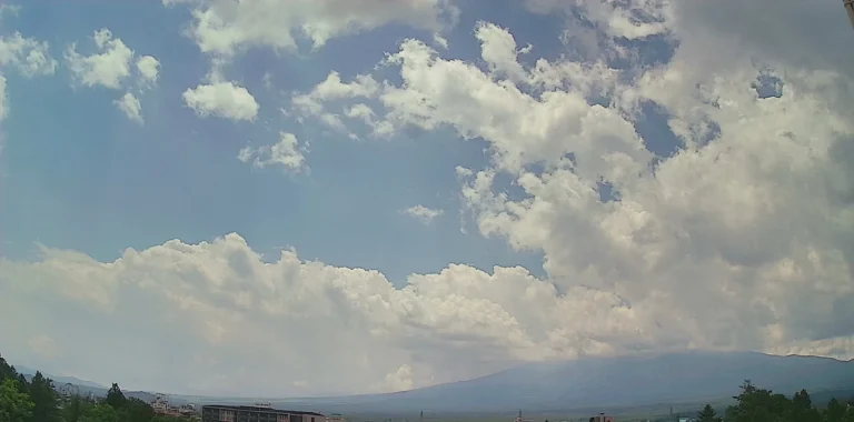 Mount Fuji completely hidden by cloud on a summer morning, seen from Fujiyoshida
