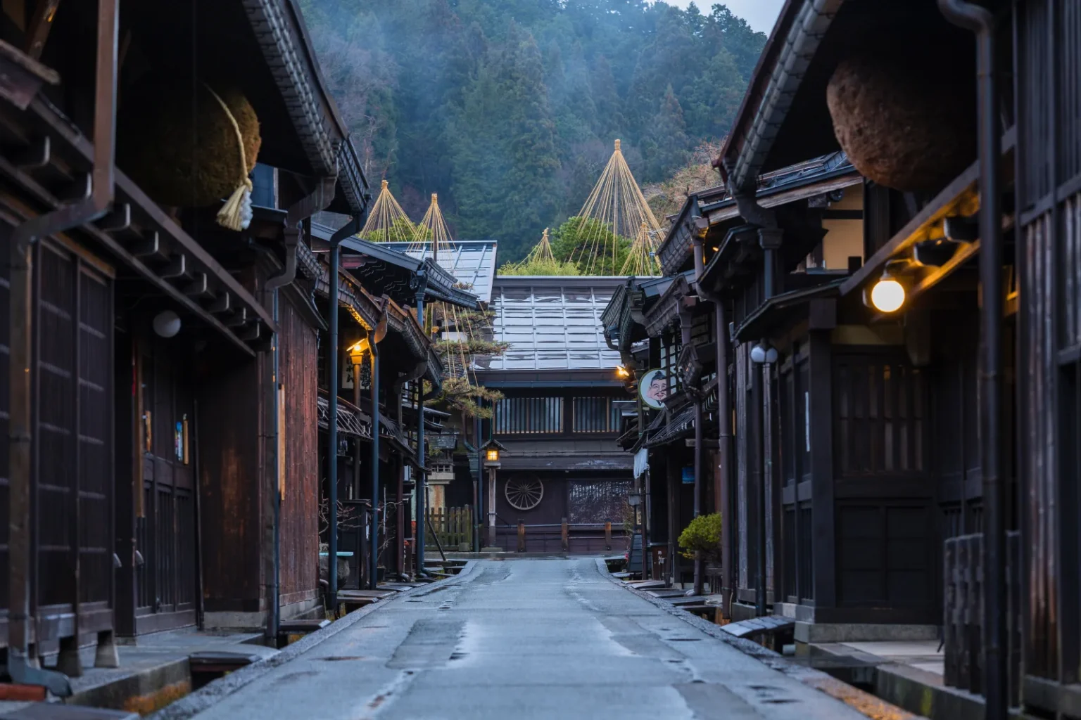 The preserved dark-wood merchant street of Takayama old town in Gifu, venue of the autumn festival