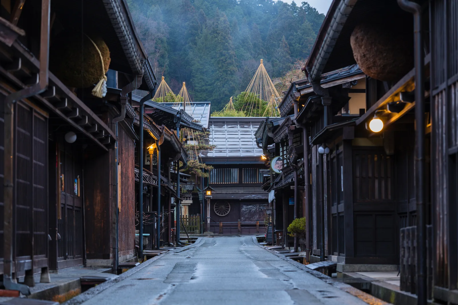 The preserved dark-wood merchant street of Takayama old town in Gifu, venue of the autumn festival