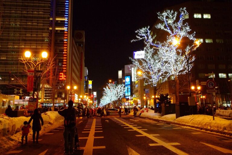 Ekimae-dori in Sapporo on a winter night