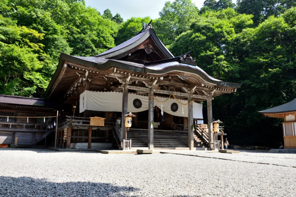 Chusha shrine hall of Togakushi Shrine surrounded by summer greenery, Nagano
