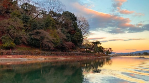 Autumn shoreline at dusk